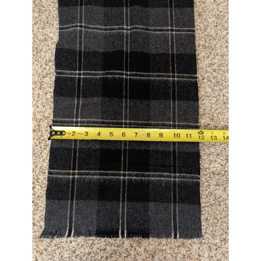 Gray Black Plaid Cashmere & Lambswool Scarf Imported